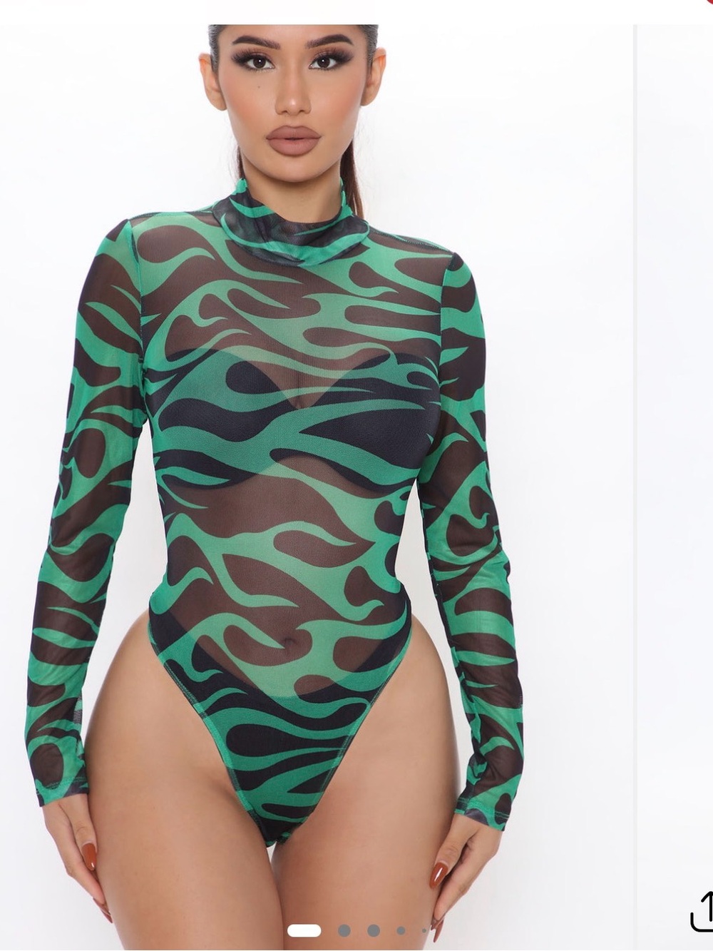 Green and Black Flame Mesh Bodysuit